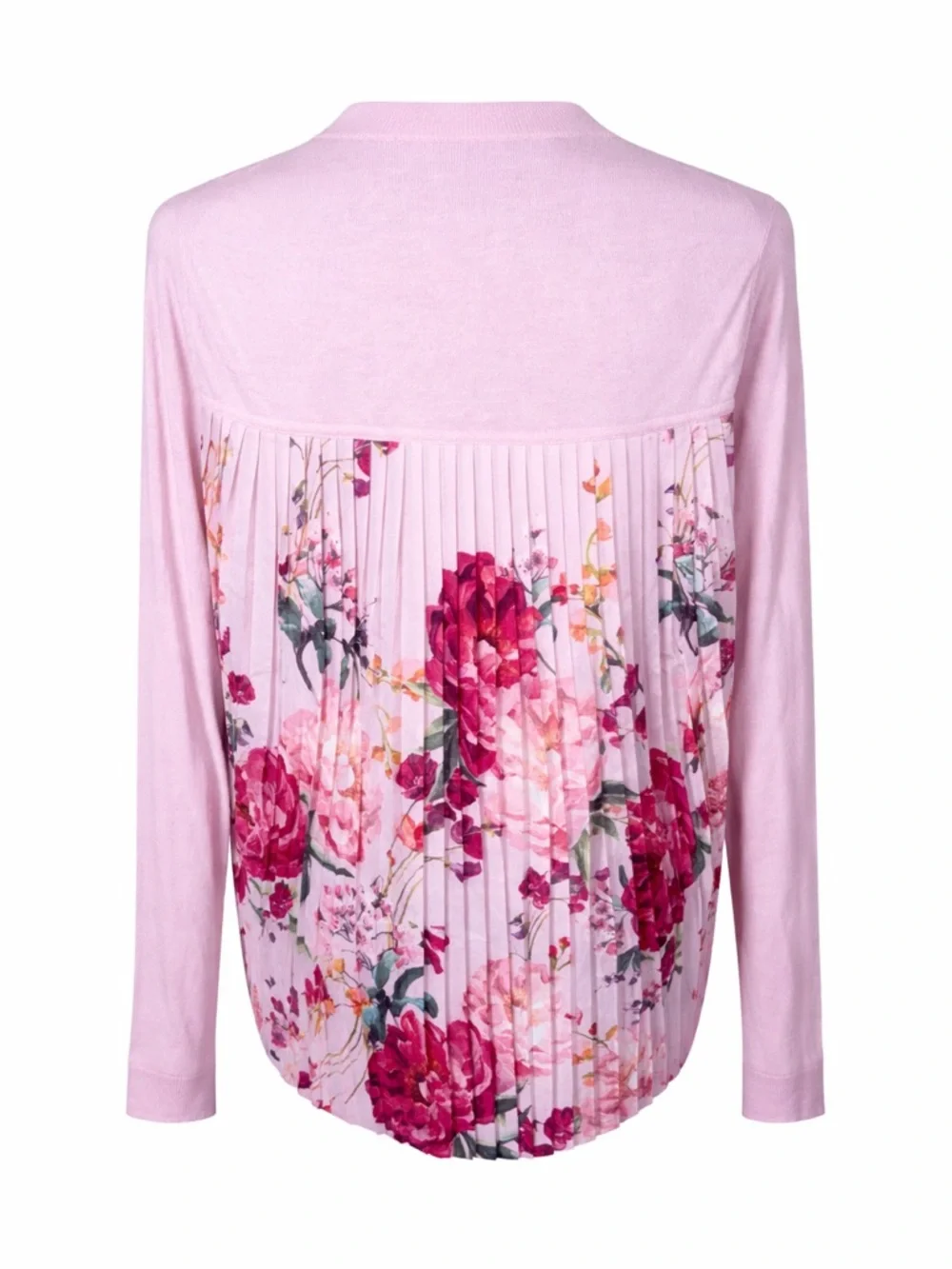 Ted Baker Kaleese Pink Pleated Floral Back‎ Sweater Silk Blend High-Low knit- S